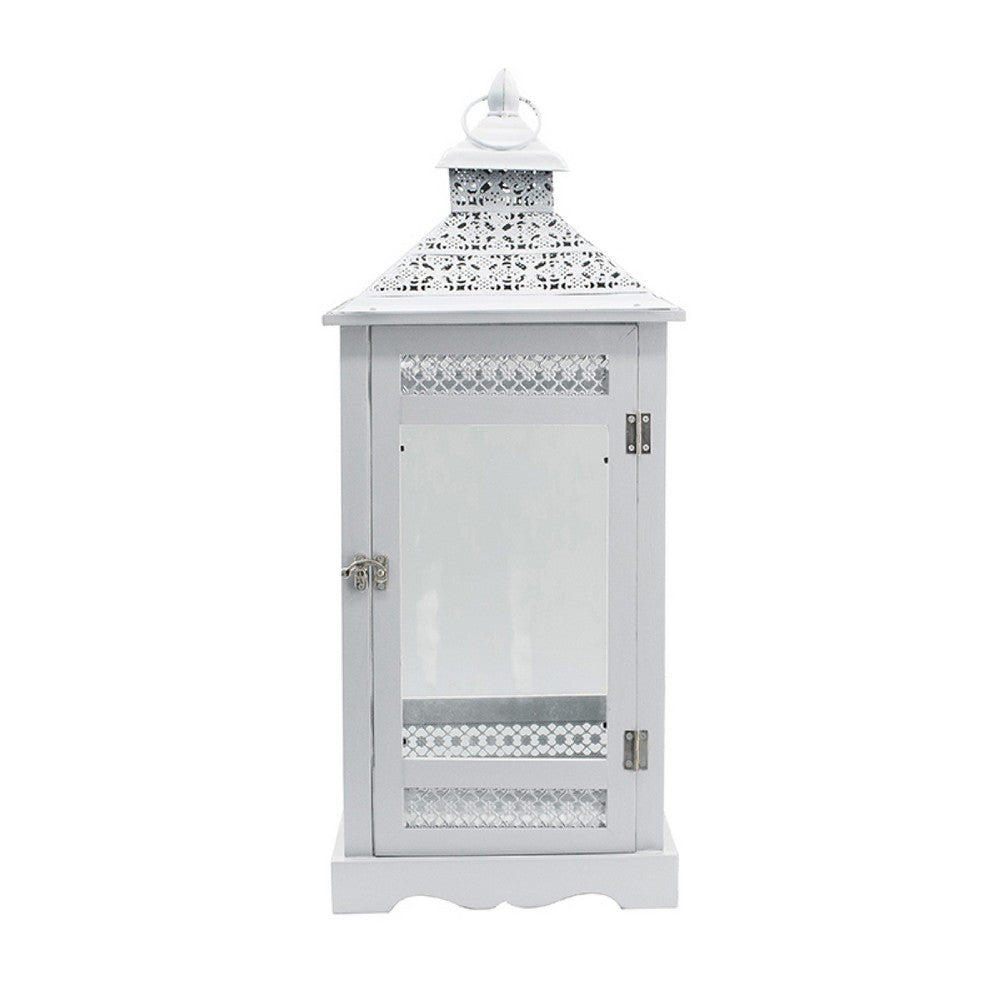 Decorative Lantern Set of 2 | Classic Cut Out Details & Glass Panels | White