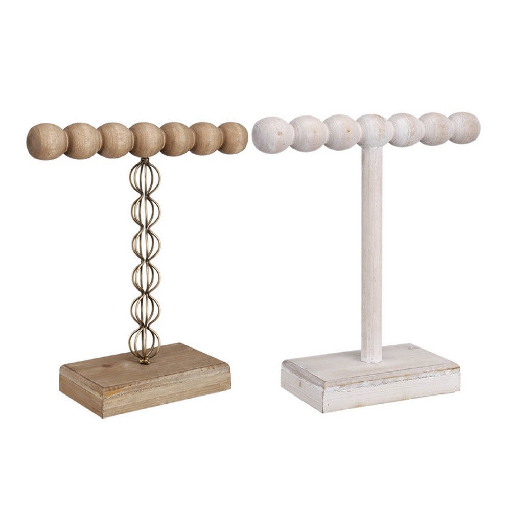 1-Tier Jewelry Stand Set of 2 | Luxe Brown & Ivory Wood | T Shape 18"