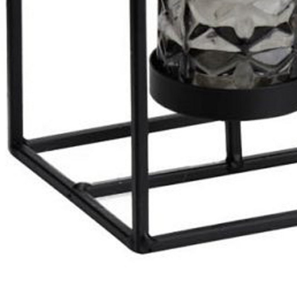 Mev 4 Jar Candle Holder | Brown Gray Glass | 16" Black Iron Frame