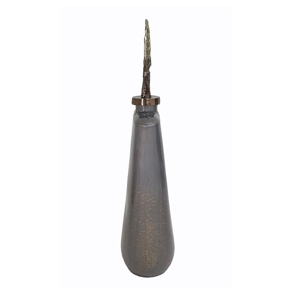 Decorative Bottle with Classic Sculpted Gold Leaf Lid | 23" Gray Glass
