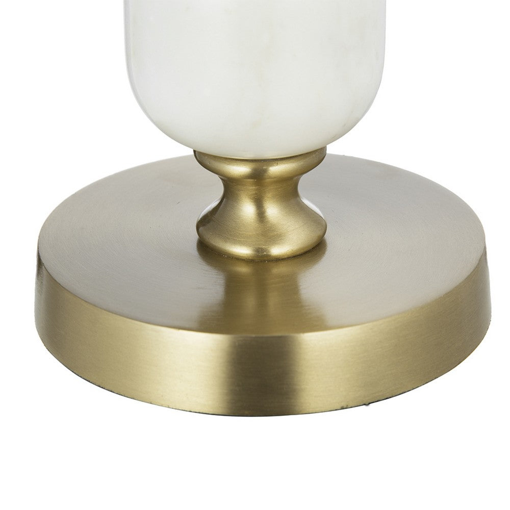 Kez Hurricane Candle Holder | White Marble | 11" Turned Gold Accent