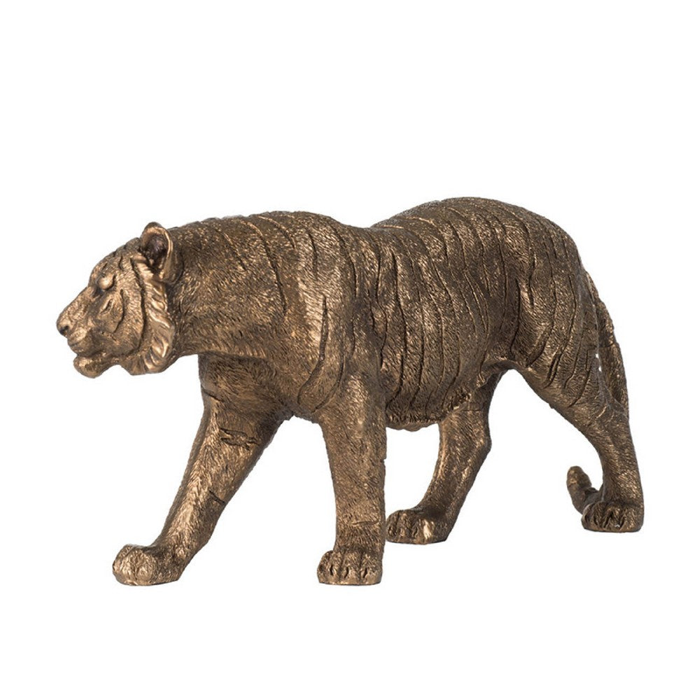 Crouching Tiger Accent Decor | Realistic 11" Bronze Polyresin Sculpture