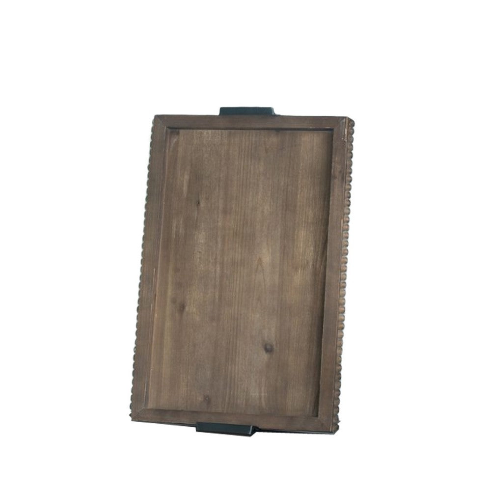 Liy 24" Decorative Serving Tray | Beaded Fir Wood Frame | Metal Handles