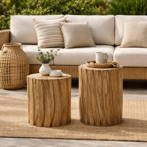 Display Accent Table Set of 2 | Natural Carved Brown Teak Root Stump