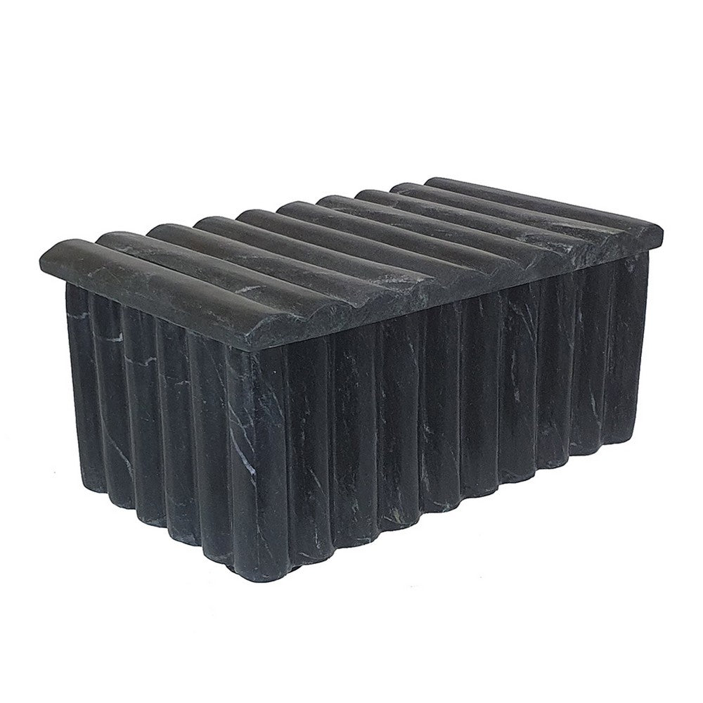 Decorative Storage Box with Lid | 7" Fluted Carvings | Black Marble