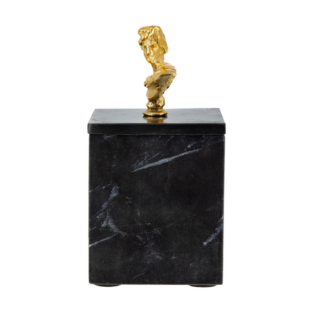 Jemi Decorative Jewellery Box | Gold Bust Accent | 8" Black Marble