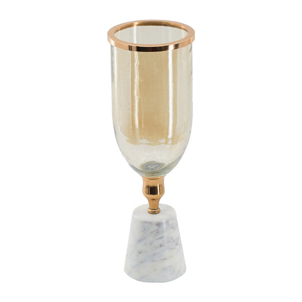 Kylie Decorative Vase w White Marble Base | Aluminum | Gold Glass 16"