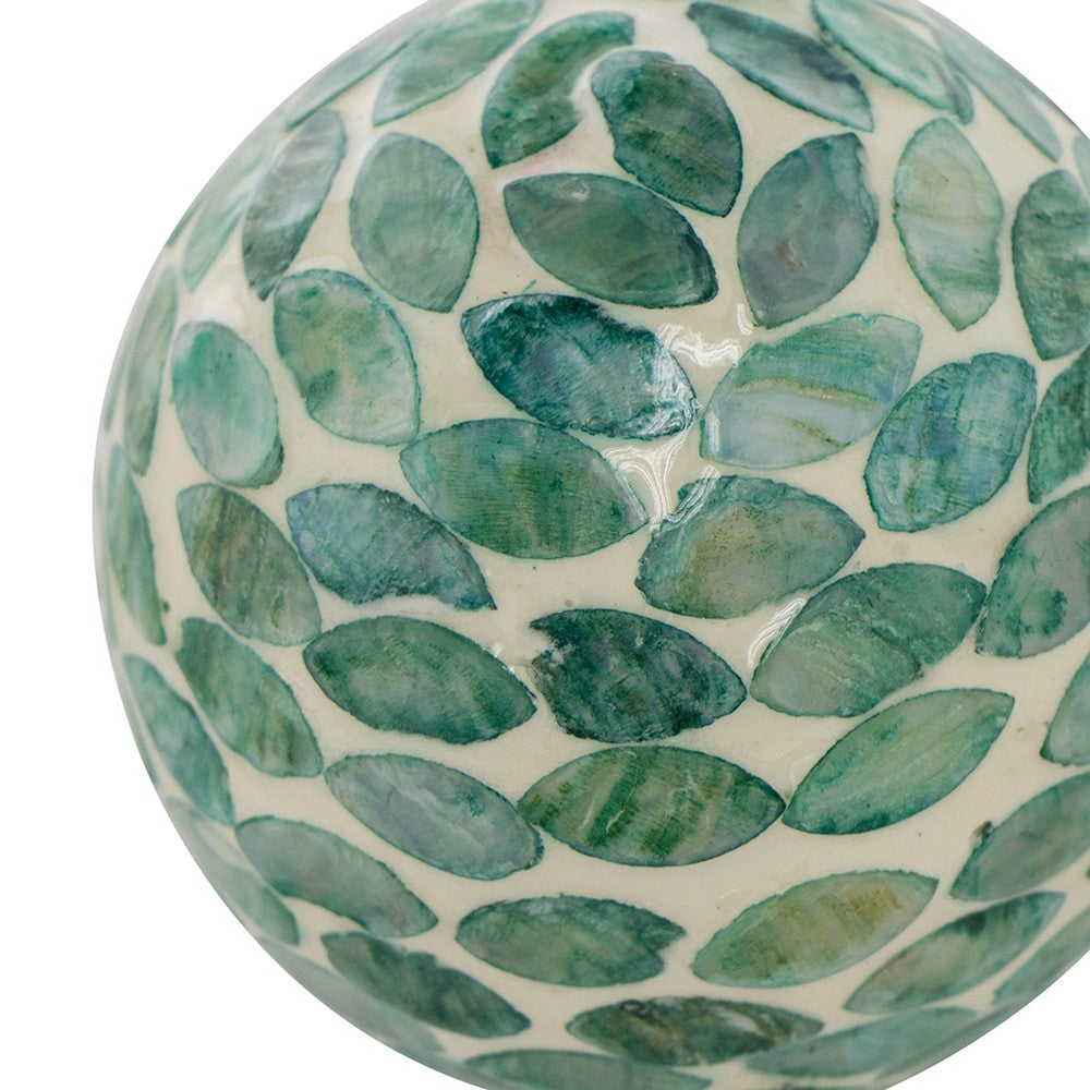 Sunny Decorative Ball Set of 3 | Capiz Shell Details | Green Ceramic 12"