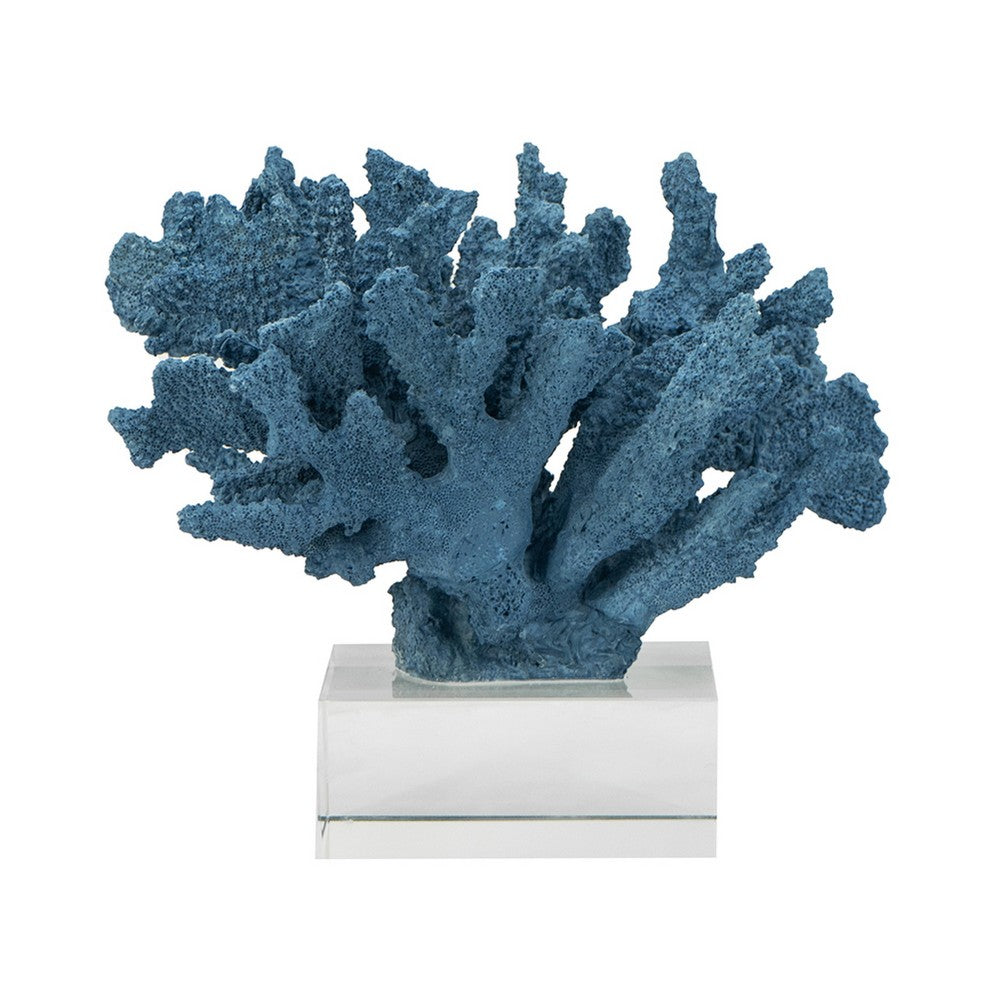 Davy Expansive Faux Coral Accent | Clear Glass | Elegant Blue Polyresin 10"