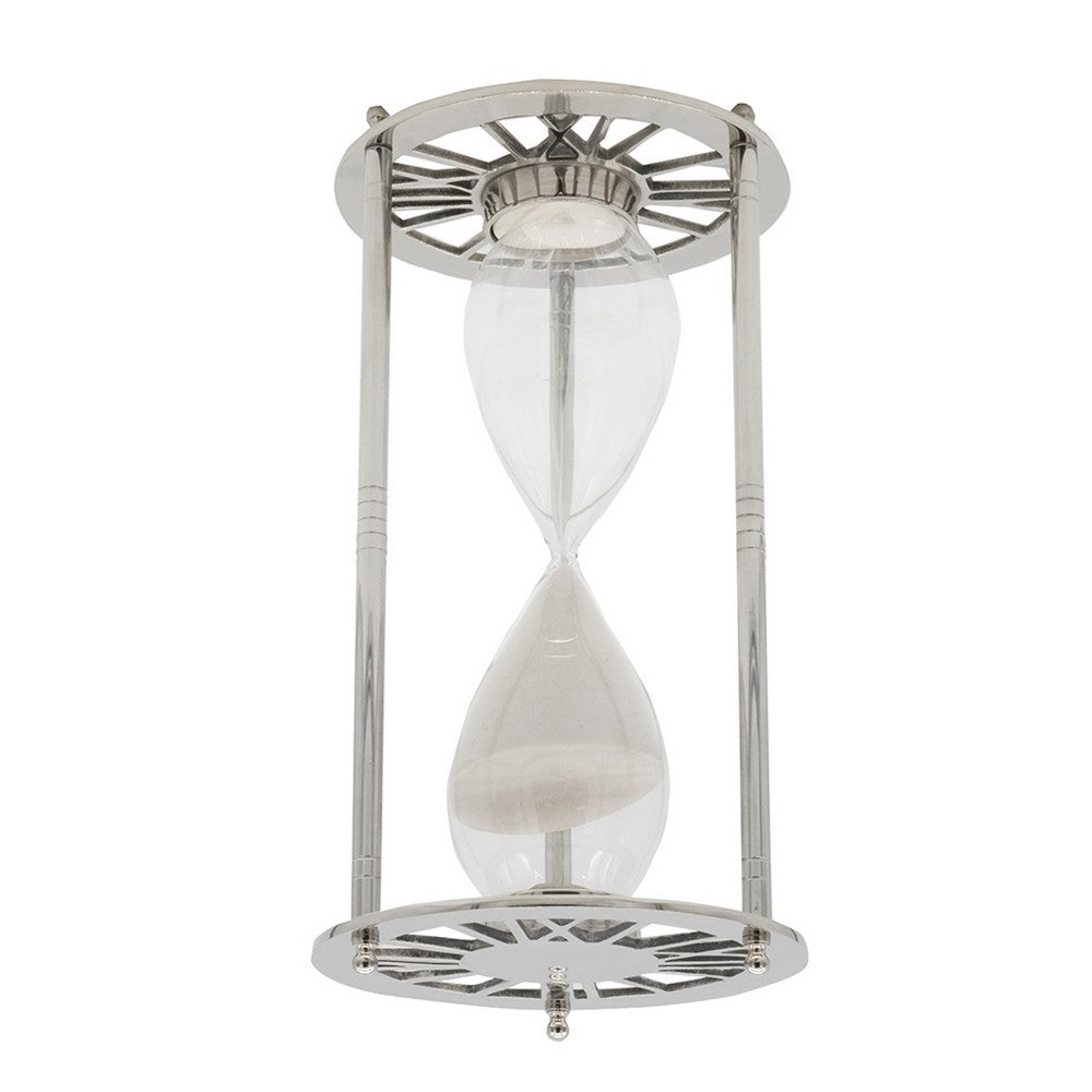 Layla Decorative Hourglass | Glass Chambers | Silver Aluminum Frame 12"