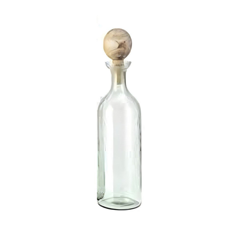 Hazie Decorative Glass Bottles Set of 3 | Mango Wood Stoppers 16 & 18"