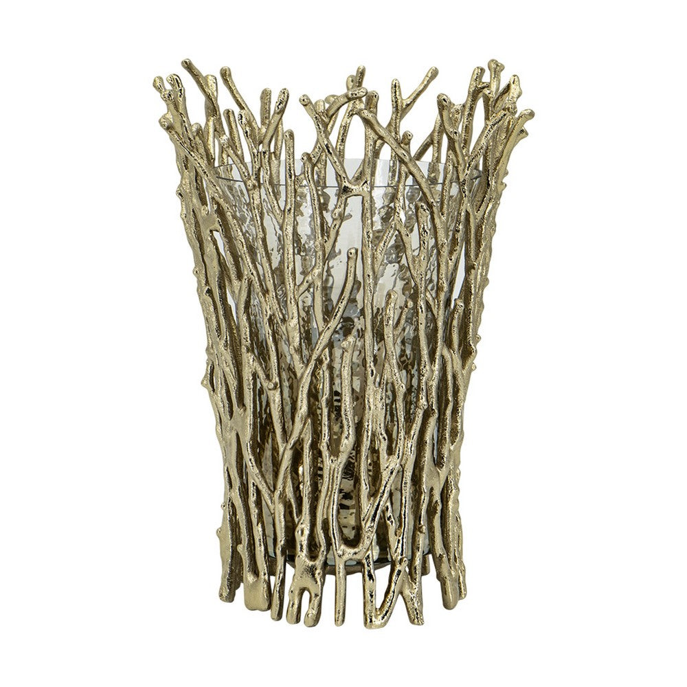 Mandy Mabrey Candle Holder | Branch Details | Gold Metal | Black Glass 13"