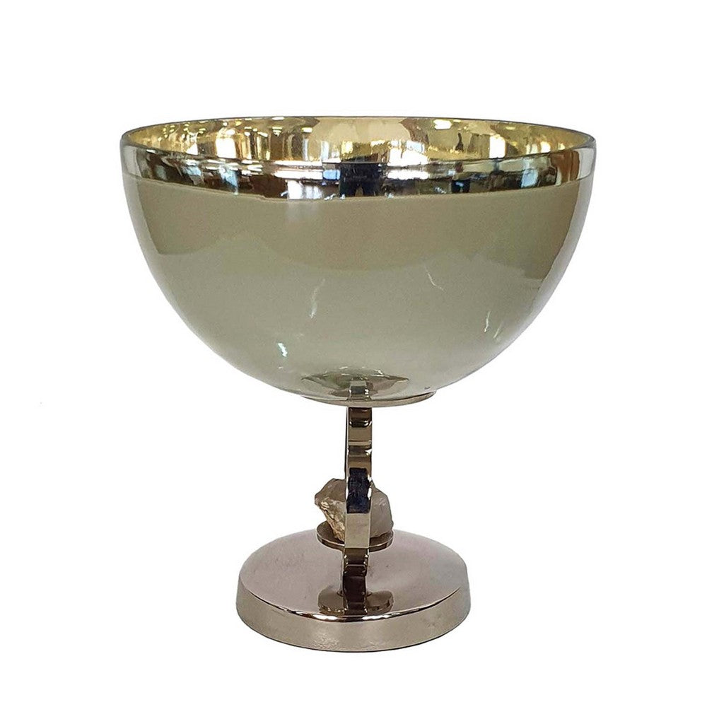 Chery Decorative Bowl | Open Ring Design | Silver Finish | Cream Glass 10"