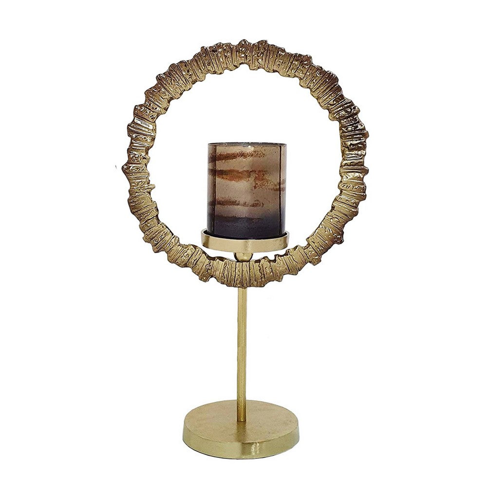 Jenyl Candle Holder | Elegant Round Frame | Gray-Copper Glass | 21"