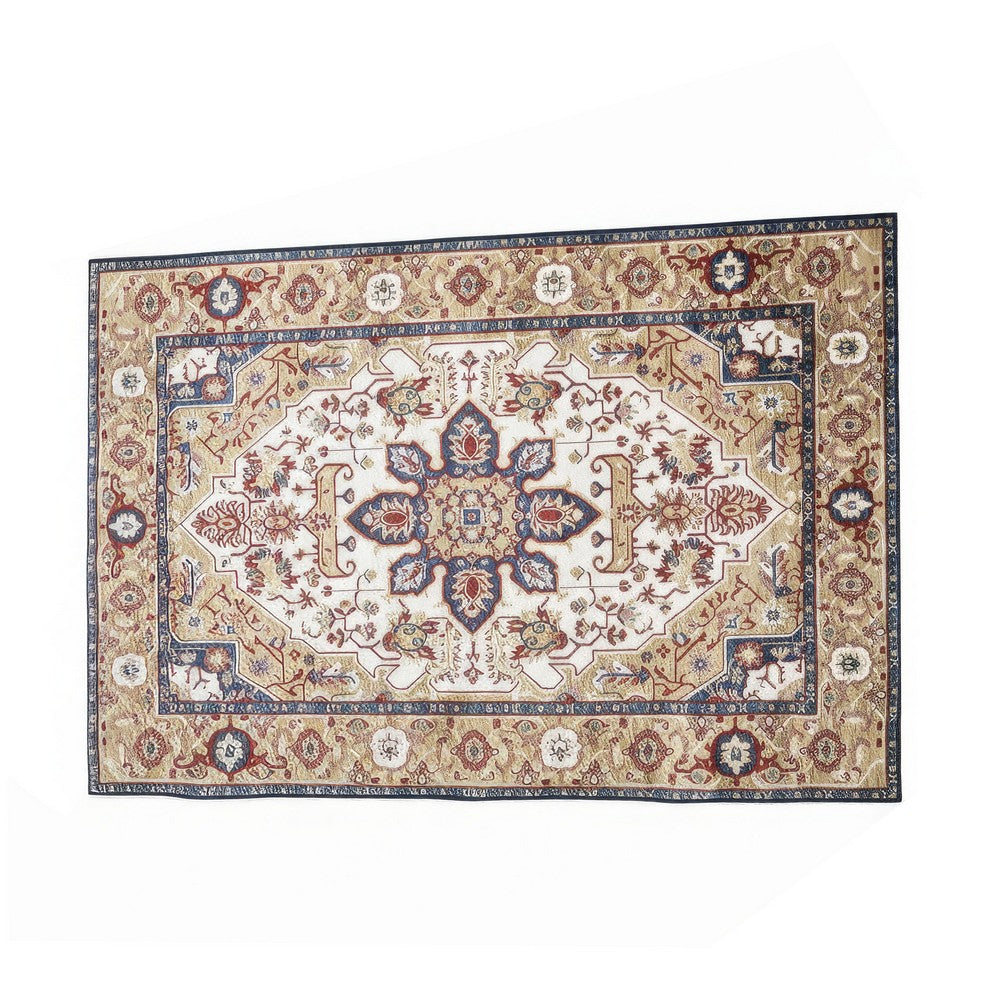 Hano 6x9 Large Area Rug | Vintage Blue Gold Bohemian Persian Style