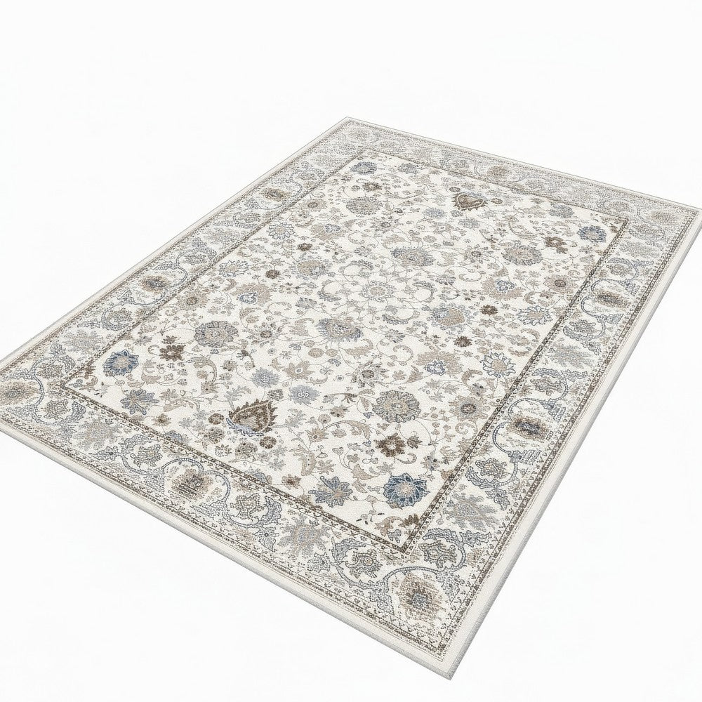 6x9 Medium Area Rug | Light Khaki & Beige Vintage Floral Patterns