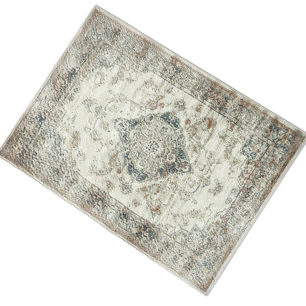 5x7 Classic Medium Area Rug | Blue Yellow Vintage Persian Floral Pattern