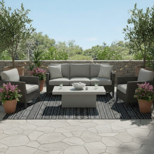 Mez 6x9 Medium Area Outdoor Rug | Black Gray Bohemian Geometric Pattern