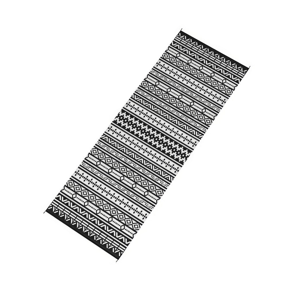 Mez 9x18 Ultra Large Outdoor Rug | Black White Bohemian Geometric Pattern