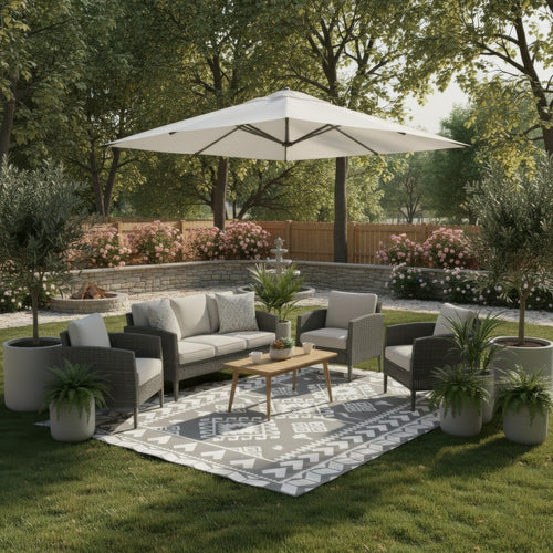 Pema Outdoor Area Rug | Gray & White Patchwork | XL 9x12 Beach Rug