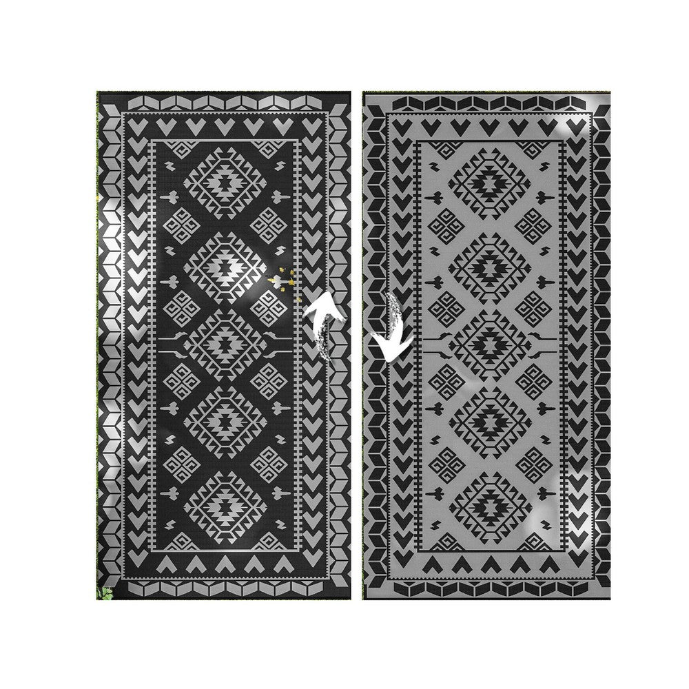 Pema Outdoor Area Rug | Gray & White Patchwork | Giant 9x18 Picnic Rug