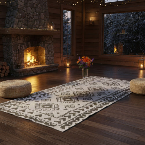Pema Outdoor Area Rug | Gray & White Patchwork | Giant 9x18 Picnic Rug