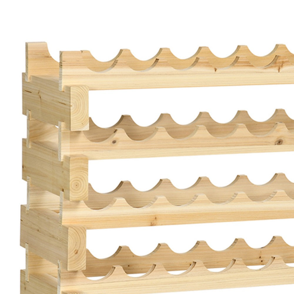 6 Tier Wine Rack | Modular 72-Bottle Holder | 45" Natural Brown Wood
