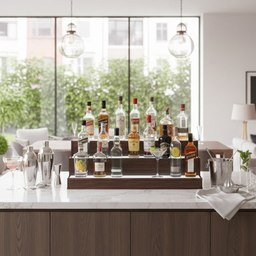 Rahy Bartop Display Shelf with LED & Music | 3 Tiers | 37" Walnut Brown