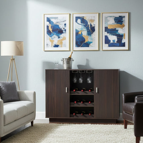 Dina Wine Cabinet Bar w 2 Doors | Stemware Rack | Espresso Brown 47"