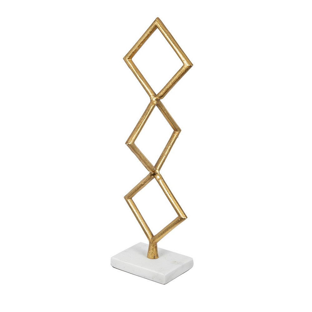 Decorative Stacked Diamond Sculpture | White Marble Base | 14" Gold