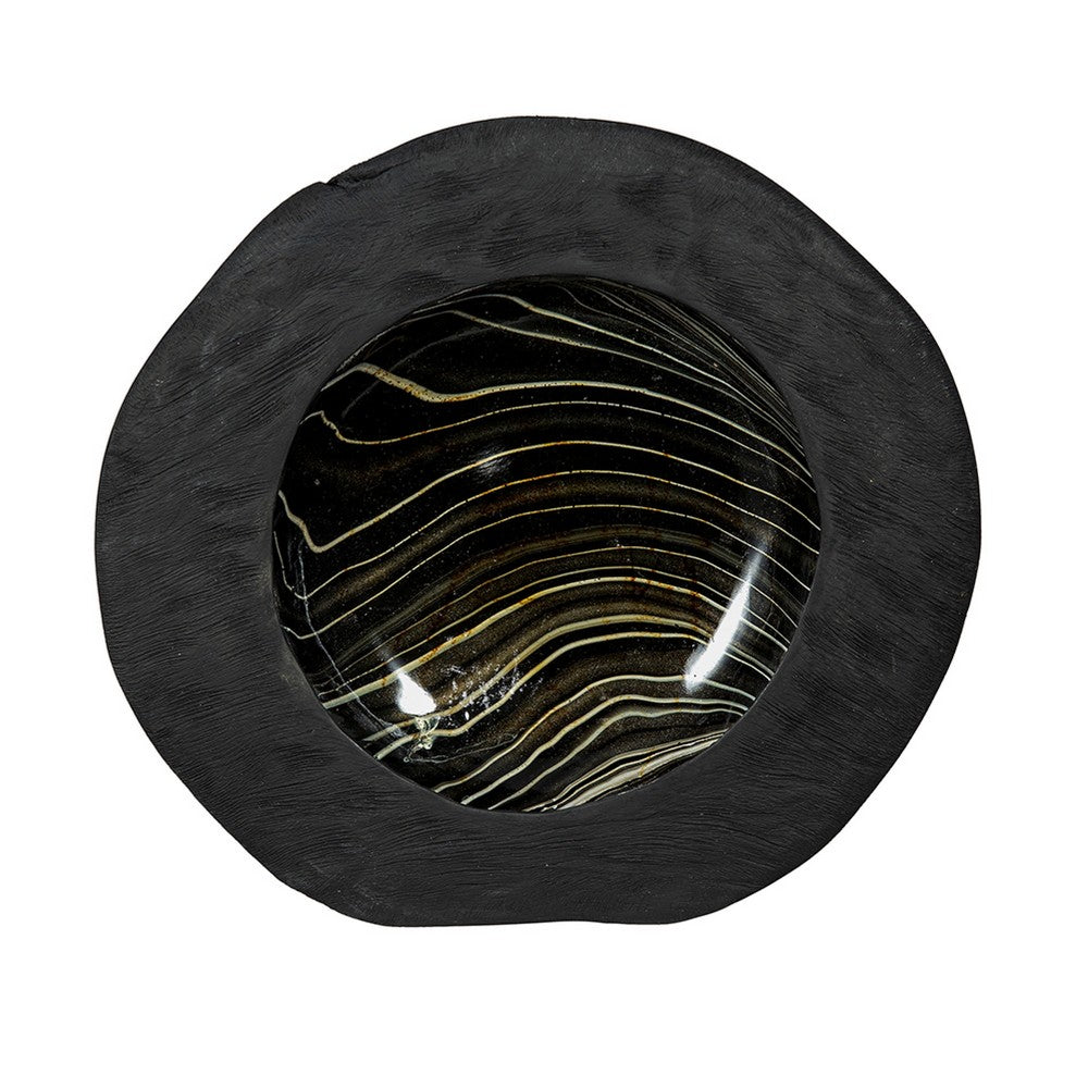 Decorative Organic Accent Bowl | Live Edge | 12" Black Teak Wood