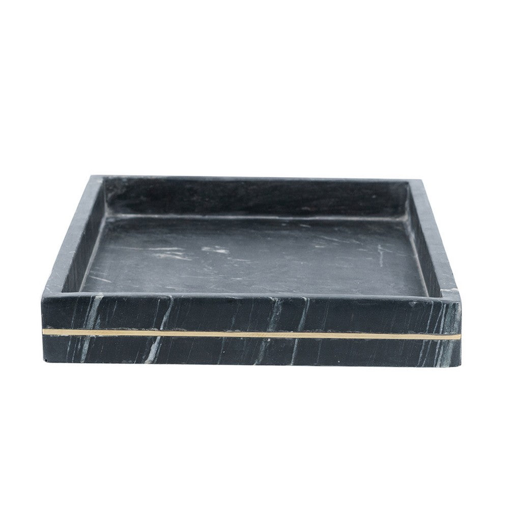 Decorative Tray with Gold Inlay | Raised Edges | 14" Black Marble