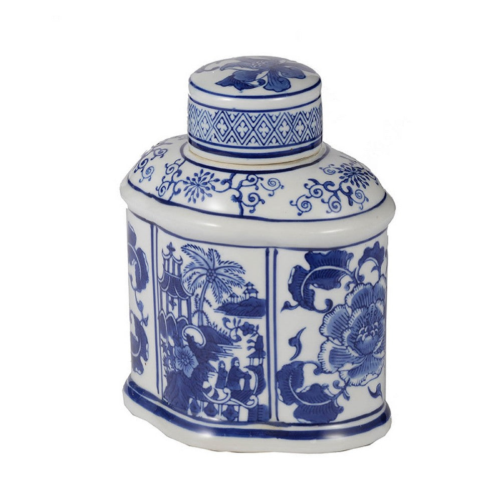 Decorative Lidded Jars Set of 2 | Classic White Blue Chinoiserie Art