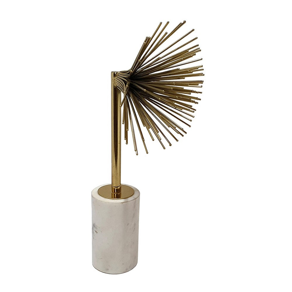 Nian Sunburst Statuary w White Marble Base | Gold Metal Spokes | 14"