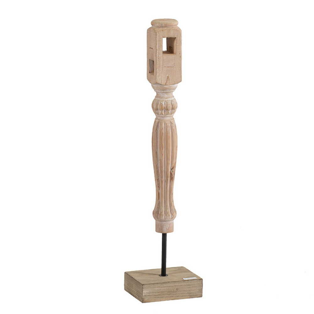 Wren Tabletop Accent Decoration | Turned Detail Iron Rod | Brown Wood 30"