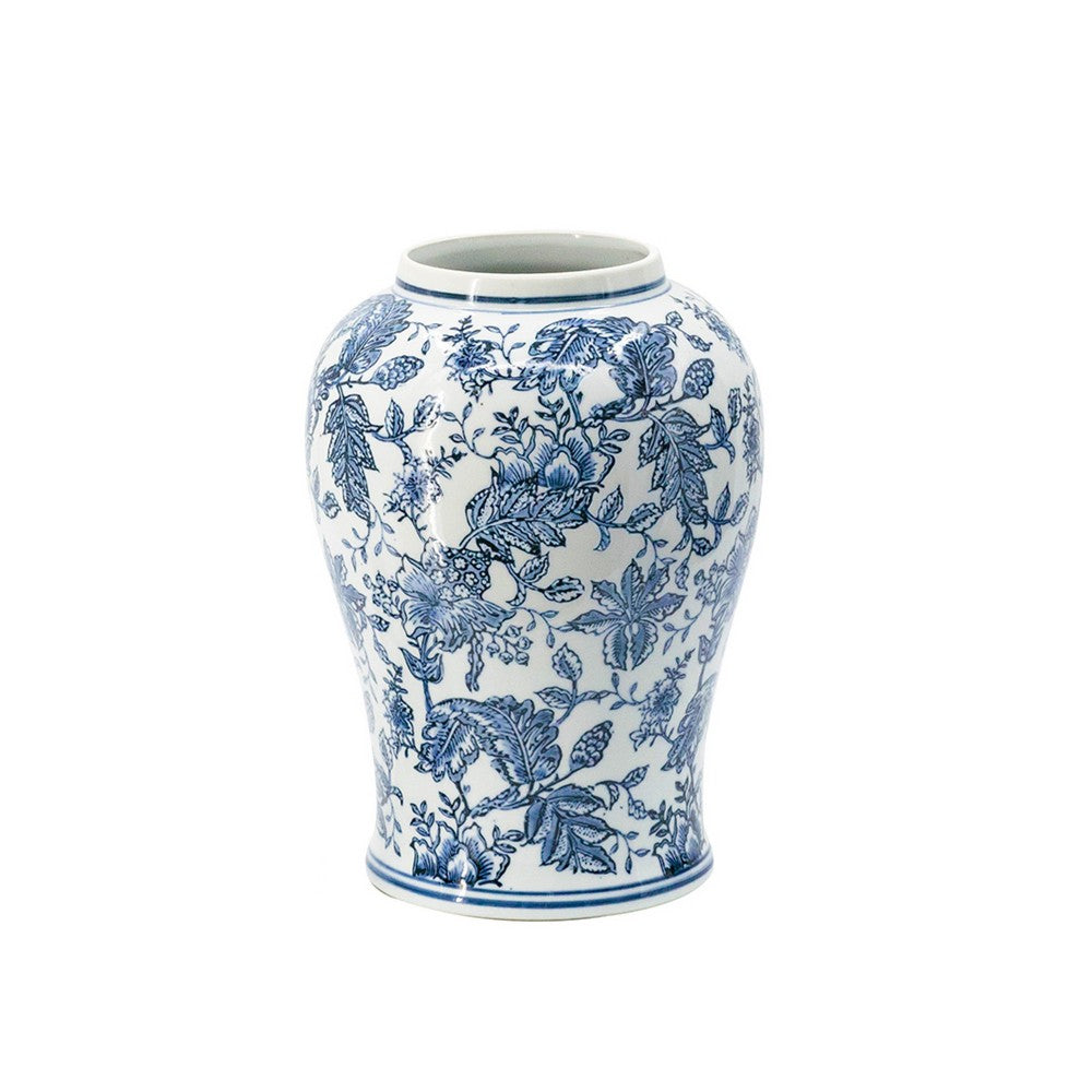 Brady Ginger Jar with Dome Lid | Floral Pattern Blue-White Porcelain 18"