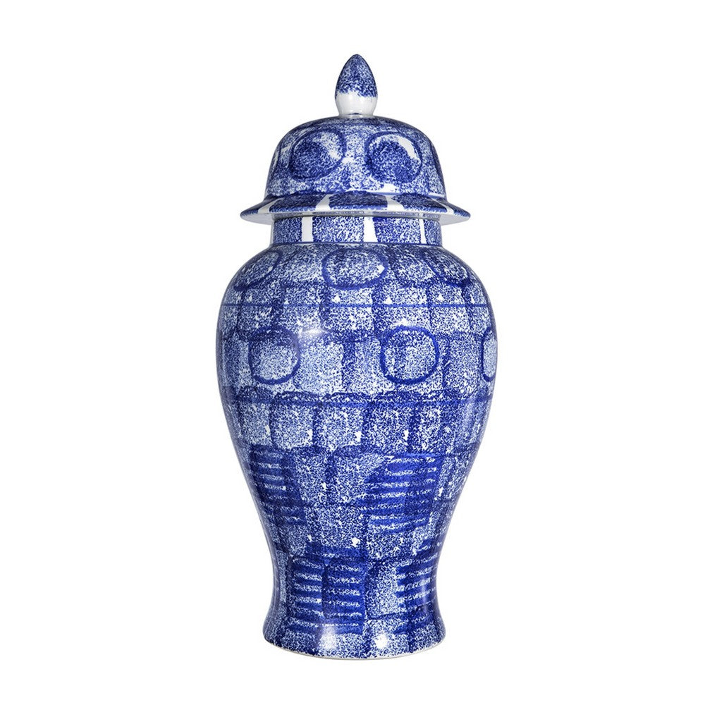 Jonah Ginger Jar | Speckled-Circular Pattern Blue-White Porcelain 20"