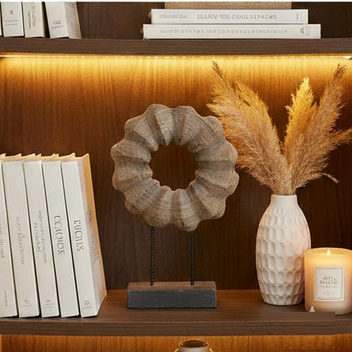 Heide Round Decorative Accent | Brown Paulownia Wood | Black Iron 21"