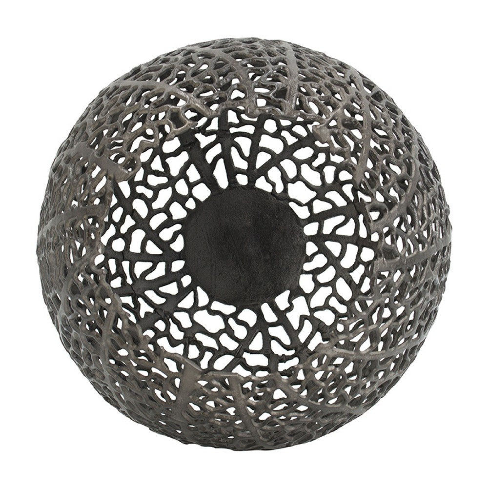 Maia Round Vase with Openwork Design | Hollow Form | Black Aluminum 16"