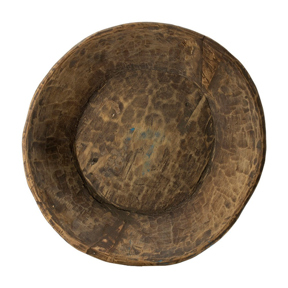 Molly Antique Round Parrat | Hand Carved Texture | Brown Solid Wood 19"