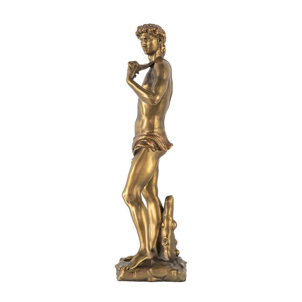 Decorative Classic David Statuette | 14" Tabletop Antique Gold Polyresin