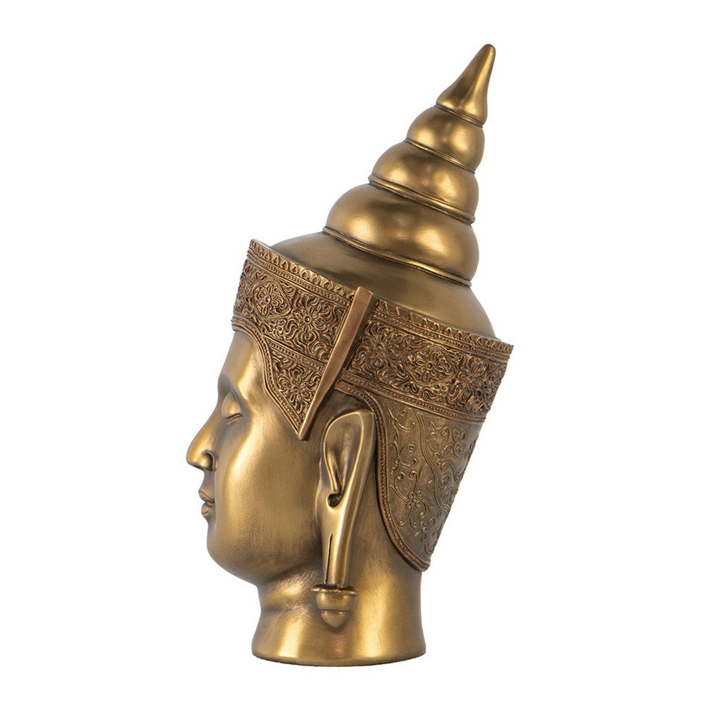 Pilu Buddha Head Sculpture | Meditative Tabletop Decor | 14" Bronze