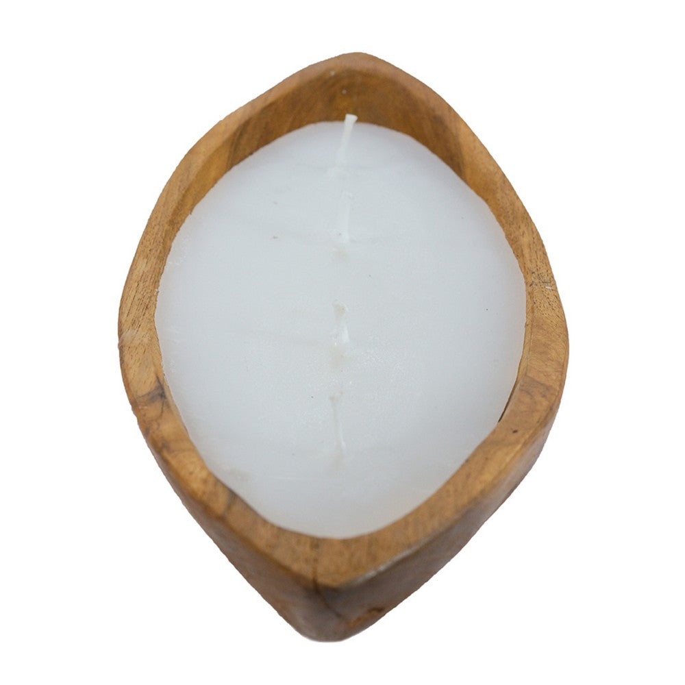 Minc Soy Wax Candle with 4 Wick | 16" Boat Shaped Brown Teak Wood