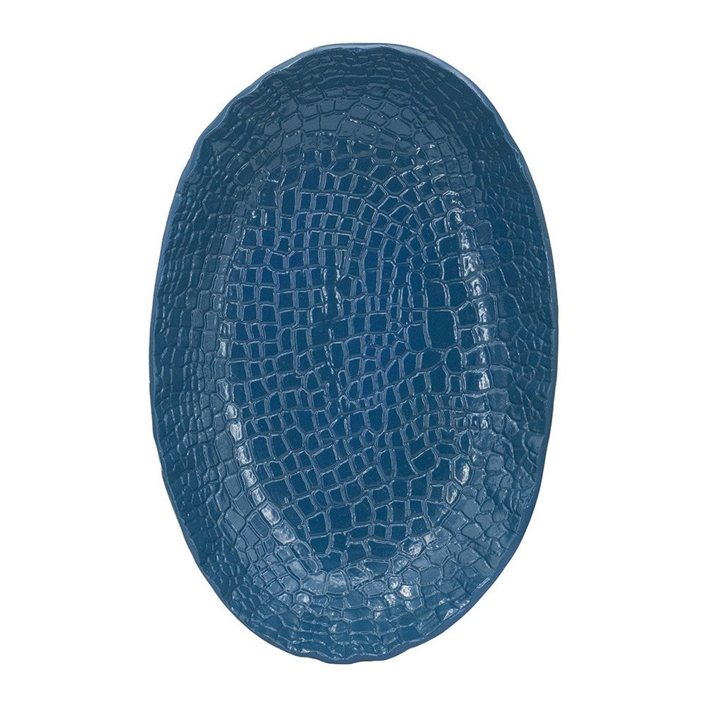 Dany Decorative Curved Platter | Crocodile Texture | Blue Aluminum 17"