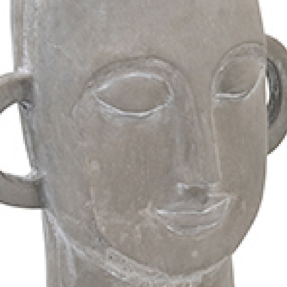 Decorative Vase | Human Face Sculpture | Loop Handles | 21" Gray Cement