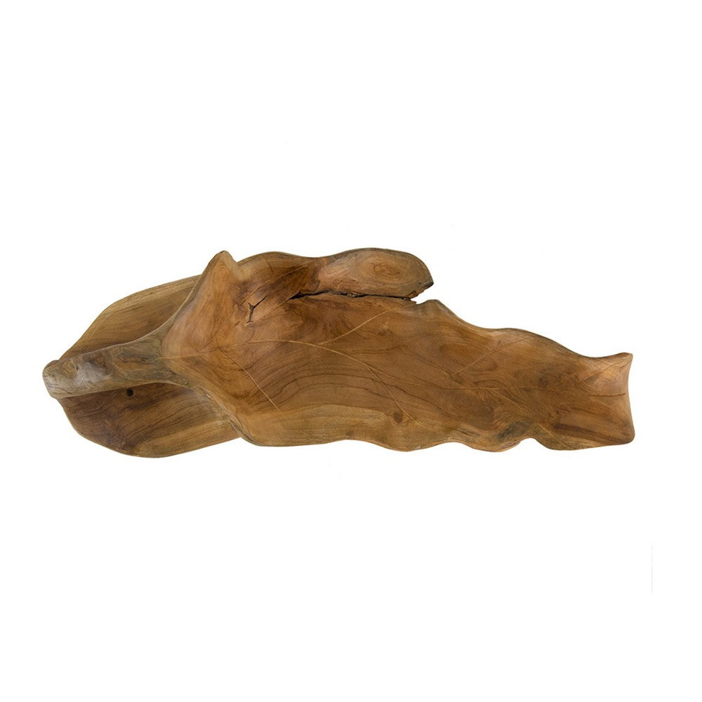 Decorative Accent Tray | 22" Teak Brown Wood Leaf Design | Hand Carved