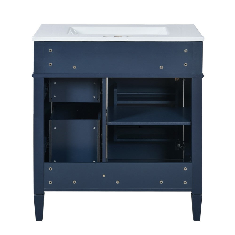 Roze Bathroom Vanity with Ceramic Sink | 3 Drawers | Blue Wood 30"