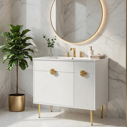 Fizra Bathroom Vanity with Resin Basin | Storage Cabinet | White Gold 36"