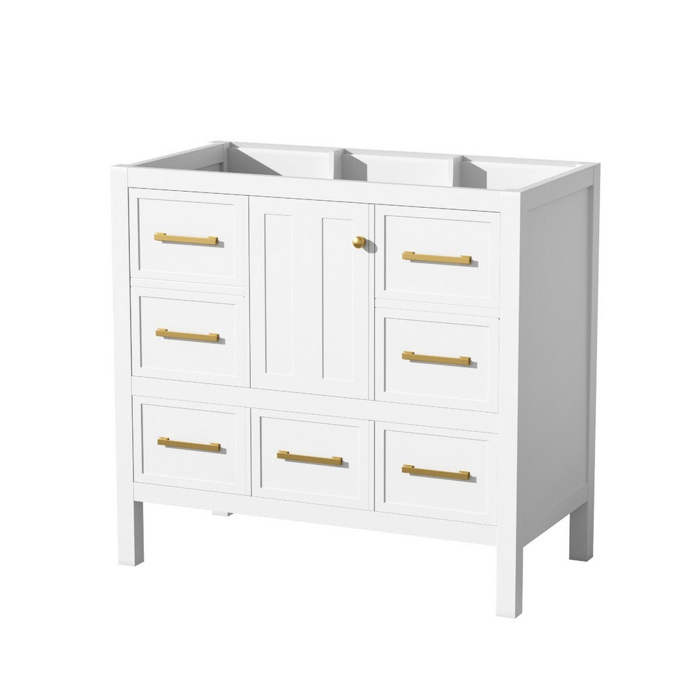 Hamza Bathroom Vanity Cabinet with 5 Drawers | White Wood 36" Wide