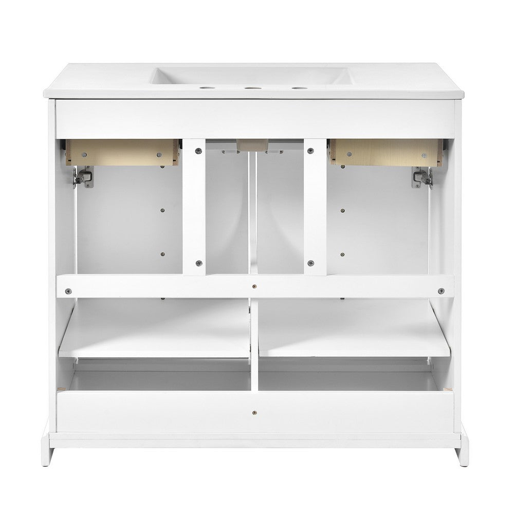 Ajax Ceramic Sink Bathroom Vanity | 2 Cabinet Doors | 2 Drawers | White 36"